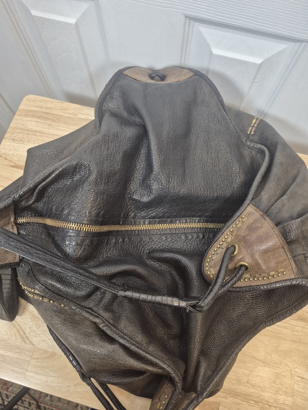Calleen Cordero Studded Leather Hobo Bag Slouchy Boho Shoulder Purse Black Brown - Picture 7 of 11